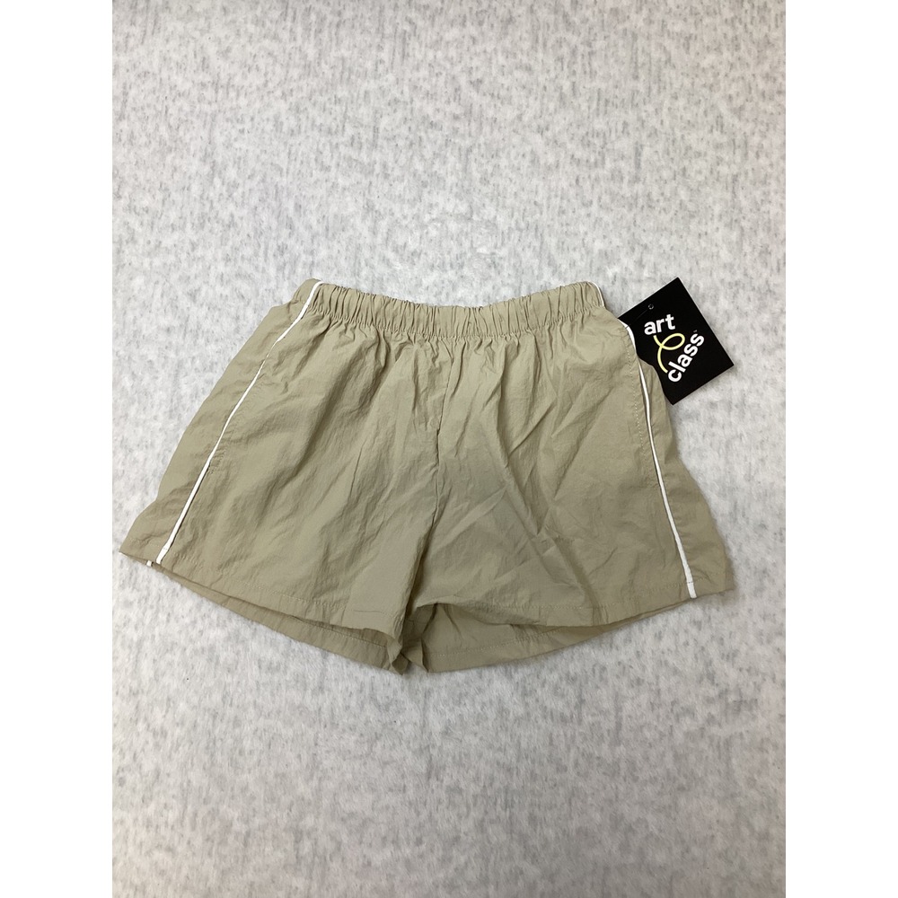 Art Class Girls Nylon Track Shorts Tan Khaki White Piping XS 4/5 NEW
